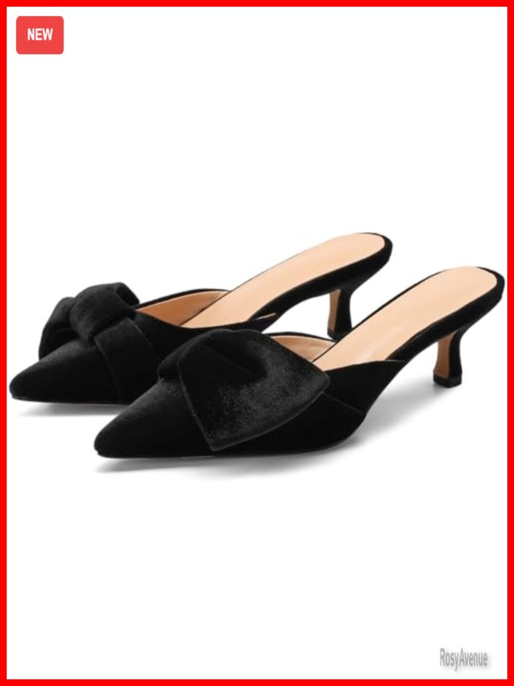 Velvet Bow-Detail Pointed Toe Kitten Heel Mules Slip-On Pumps